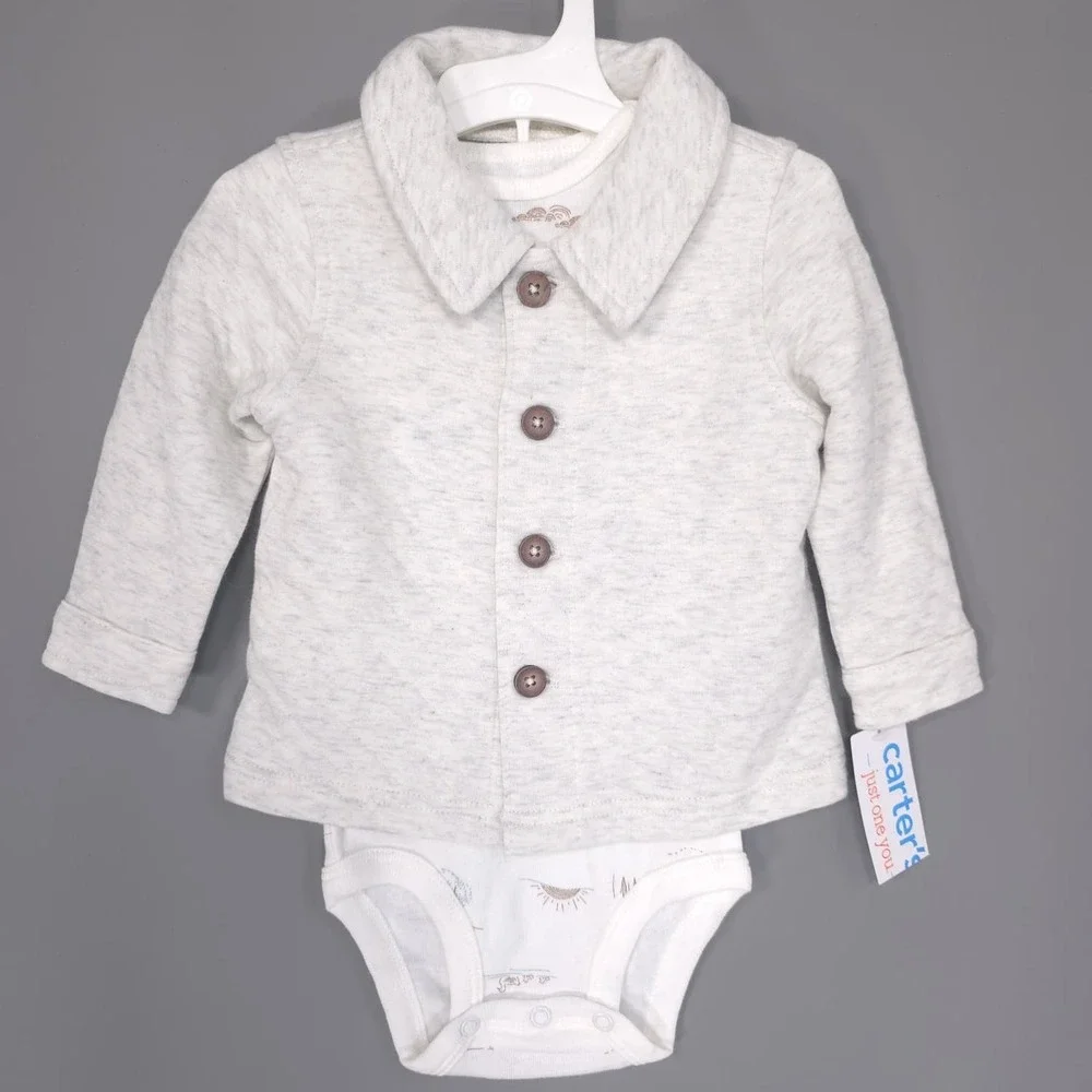CARTERS Baby Boy New Outfit‎ 2 Pc Set Bodysuit Jacket 6M Gray White 1S260510
